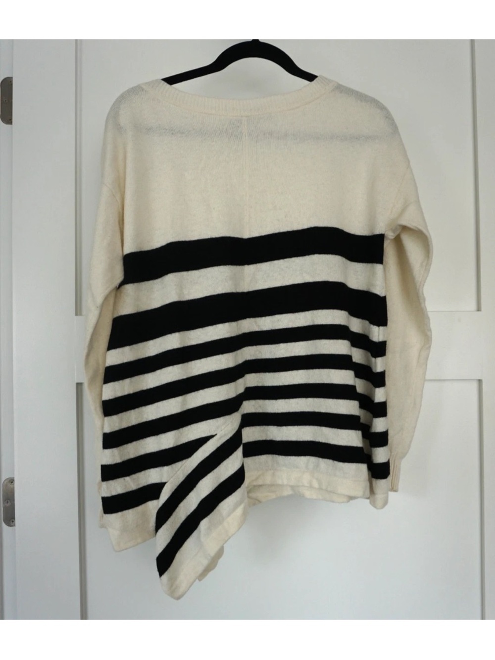 Karen Millen Striped Knit Sweater Womens Size 4 Cream Black Cashmere Wool Blend